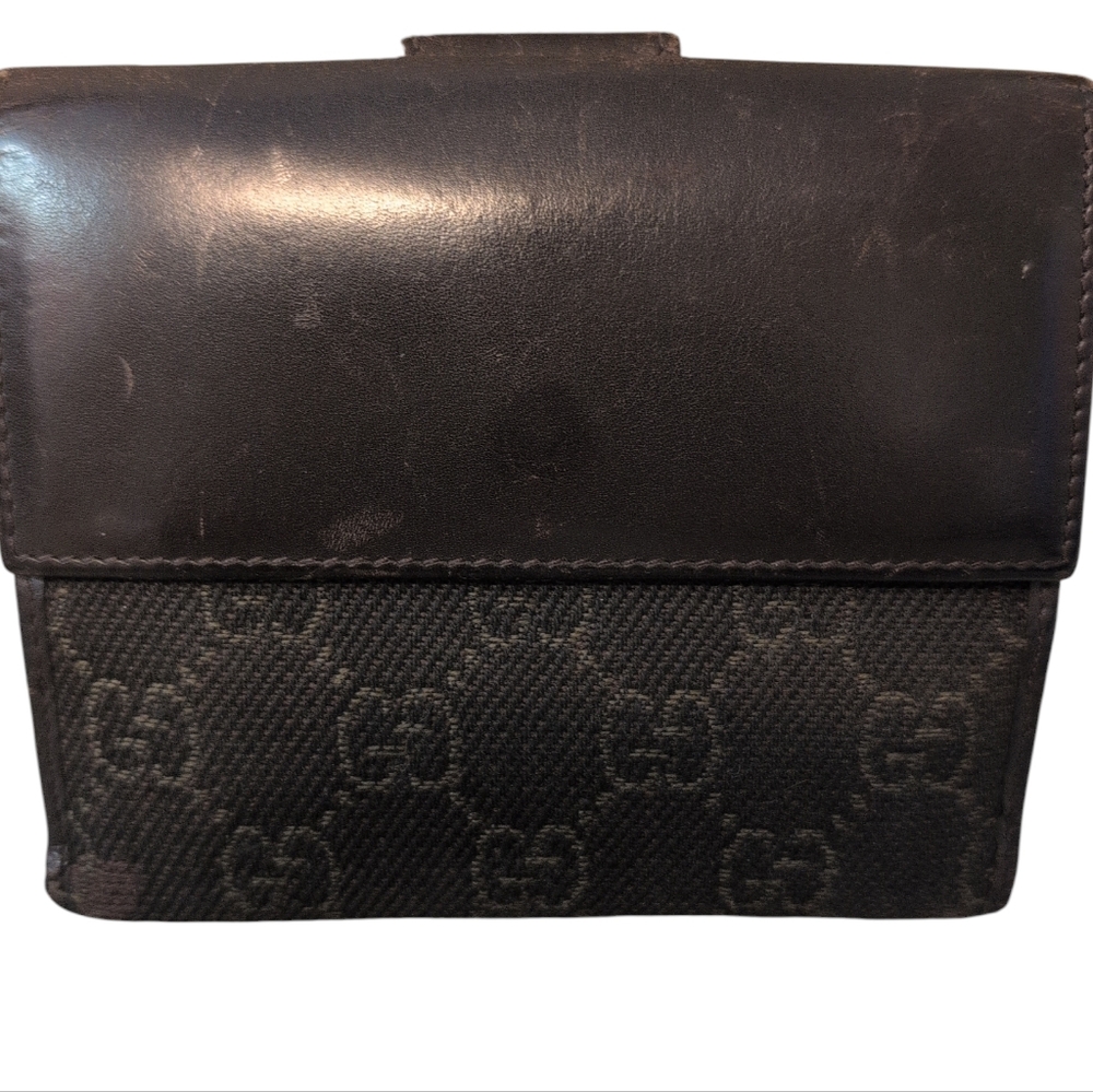 Gucci Black Brown Leather and Canvas Wallet Preloved Credit Card Men Women